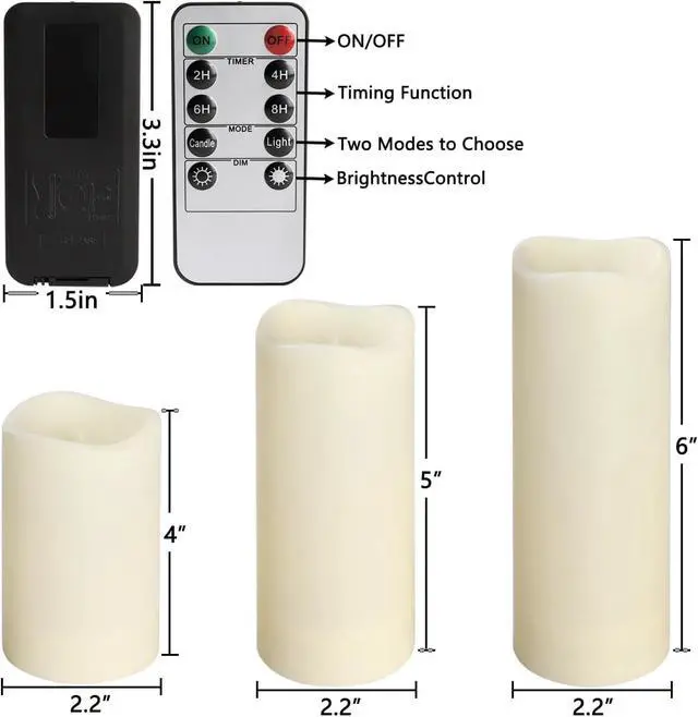 Alt view image 5 of 7 - Set of 24 Waterproof Outdoor Flameless Candles, LED Candles with 4 Remote and Timer,(H 4" 5" 6" x D 2.2"),for Halloween Wedding Festiv