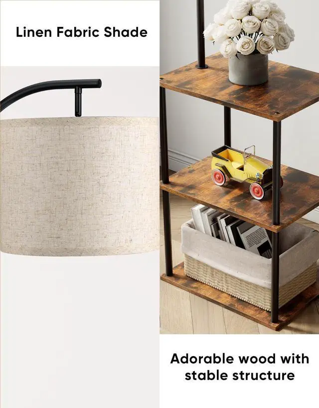 Alt view image 2 of 7 - Floor Lamp with Table, Night Stand with Lamp, Narrow Side Table with 3CCT LED Bulb, Small Coffee Table, Modern End Table with Storage Shelves for Living Room Bedroom Home Décor