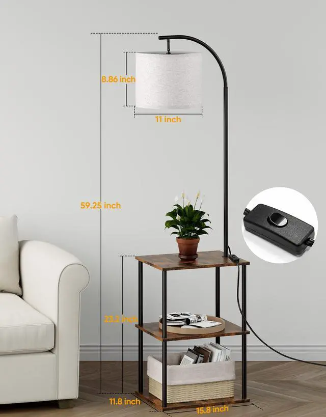Alt view image 4 of 7 - Floor Lamp with Table, Night Stand with Lamp, Narrow Side Table with 3CCT LED Bulb, Small Coffee Table, Modern End Table with Storage Shelves for Living Room Bedroom Home Décor