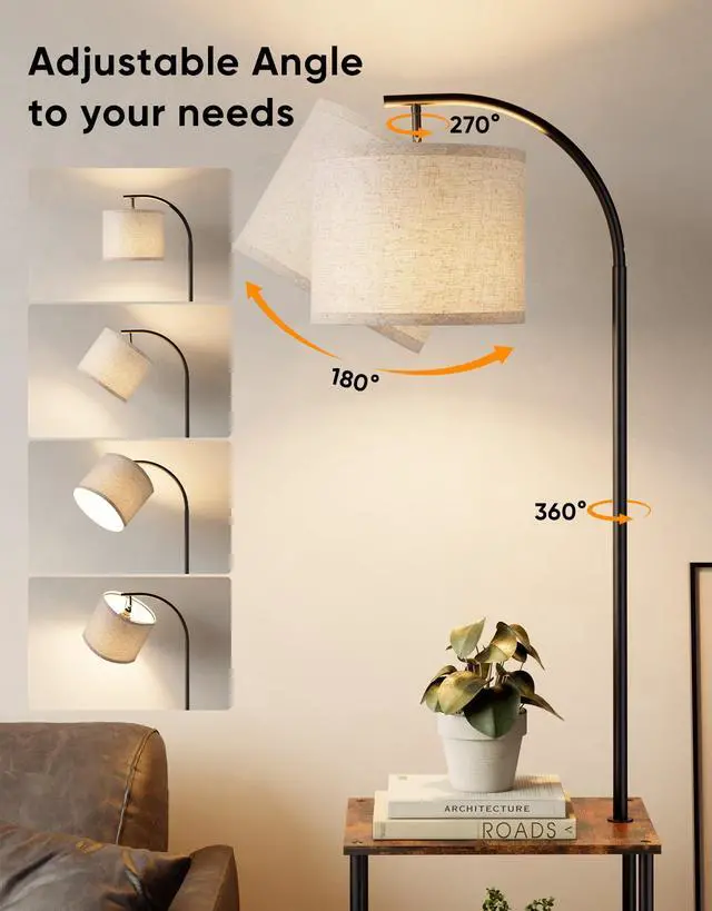 Alt view image 5 of 7 - Floor Lamp with Table, Night Stand with Lamp, Narrow Side Table with 3CCT LED Bulb, Small Coffee Table, Modern End Table with Storage Shelves for Living Room Bedroom Home Décor