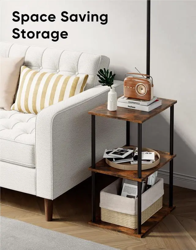 Alt view image 6 of 7 - Floor Lamp with Table, Night Stand with Lamp, Narrow Side Table with 3CCT LED Bulb, Small Coffee Table, Modern End Table with Storage Shelves for Living Room Bedroom Home Décor