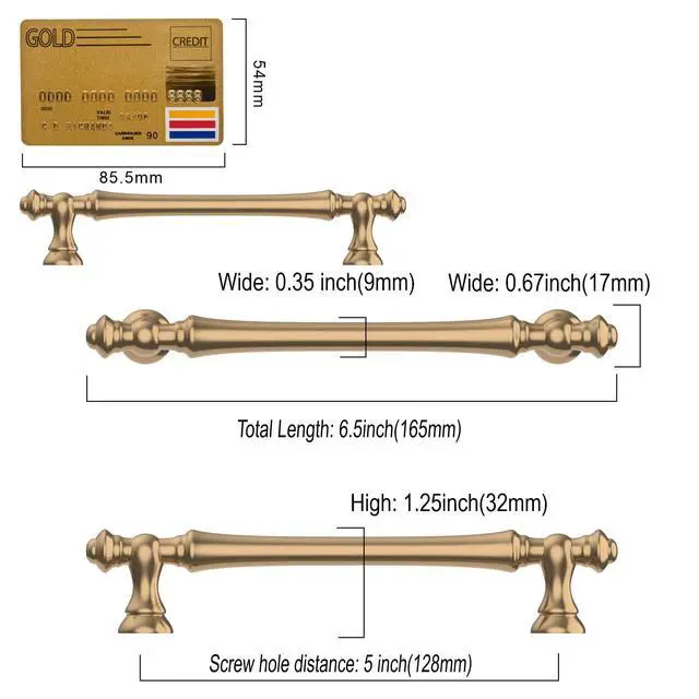 Alt view image 5 of 6 - 10 Pack Champagne Bronze Cabinet Pulls 5 Inch(128mm) Hole Center Cabinet Hardware Kitchen Cabinet Handles for Bathroom Drawer Pulls Dresser Pulls ZH0014
