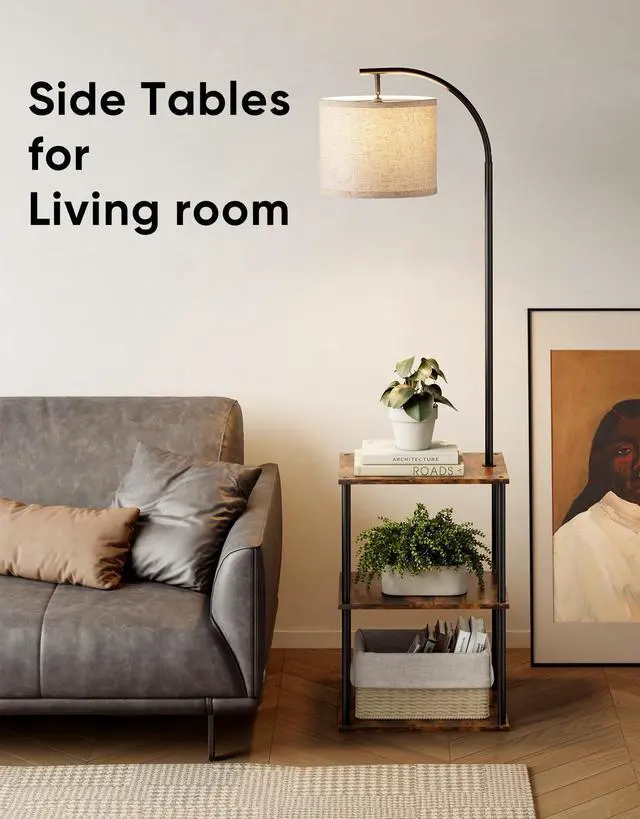 Alt view image 7 of 7 - Floor Lamp with Table, Night Stand with Lamp, Narrow Side Table with 3CCT LED Bulb, Small Coffee Table, Modern End Table with Storage Shelves for Living Room Bedroom Home Décor