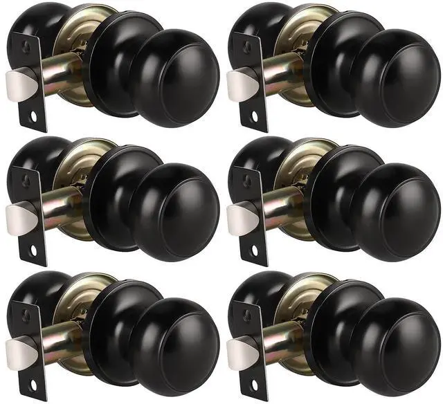 Main image of 6 Pack Matte Black Door Knob - Round Interior Door Handles for Hallway & Closet, Non-Locking Passage Door Knobs with Durable Lockset, Easy Install