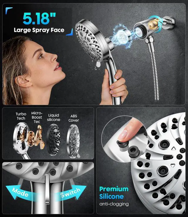 Alt view image 3 of 7 - Handheld Shower Head High Pressure JOMST Magnetic Holder,10 Spray Modes with Power Wash for Pets&Tile&Toilet, Filtered for Softer Skin & Shinier Hair, 1.8GPM, Stainless Steel Hose