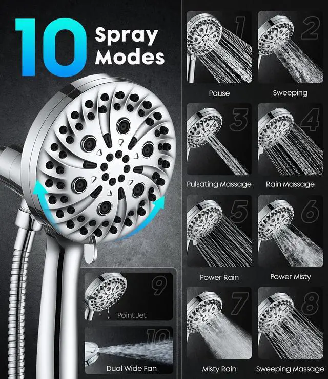 Alt view image 6 of 7 - Handheld Shower Head High Pressure JOMST Magnetic Holder,10 Spray Modes with Power Wash for Pets&Tile&Toilet, Filtered for Softer Skin & Shinier Hair, 1.8GPM, Stainless Steel Hose