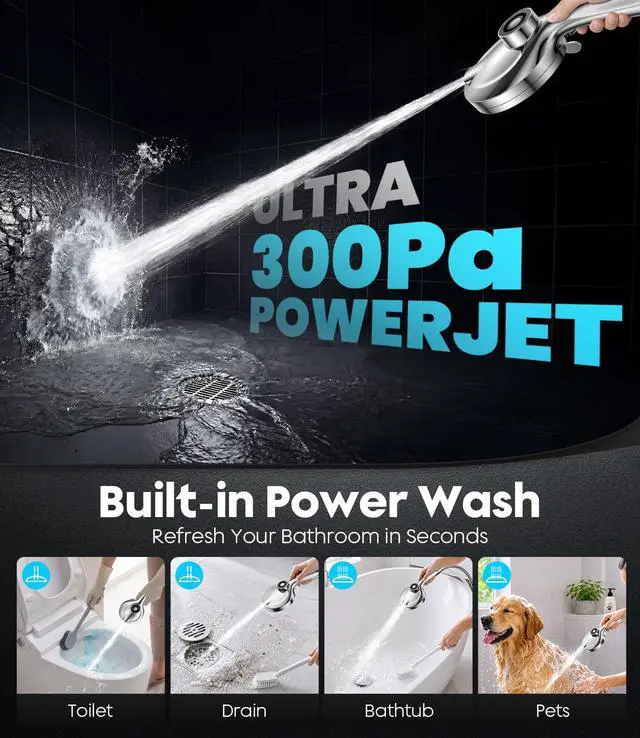 Alt view image 7 of 7 - Handheld Shower Head High Pressure JOMST Magnetic Holder,10 Spray Modes with Power Wash for Pets&Tile&Toilet, Filtered for Softer Skin & Shinier Hair, 1.8GPM, Stainless Steel Hose