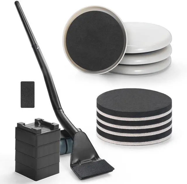 Main image of Furniture Lifter Tool + 8-Pack of 3.5" Sliders, Save 80% Effort, Safely and Easily, The Lift and Glide Tool Set for Heavy Furniture and Appliances, Reusable Moving Pads, Floor Protectors for Carpet