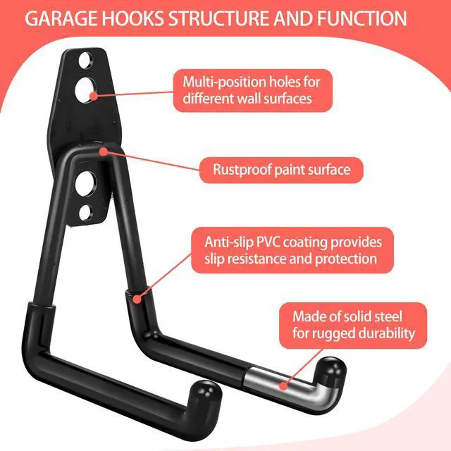 Alt view image 3 of 7 - 18 Pack Garage Hooks Heavy Duty - Anti-Slip Coating | Garage Storage Hooks for Hanging BikeLadderGarden ToolsHose