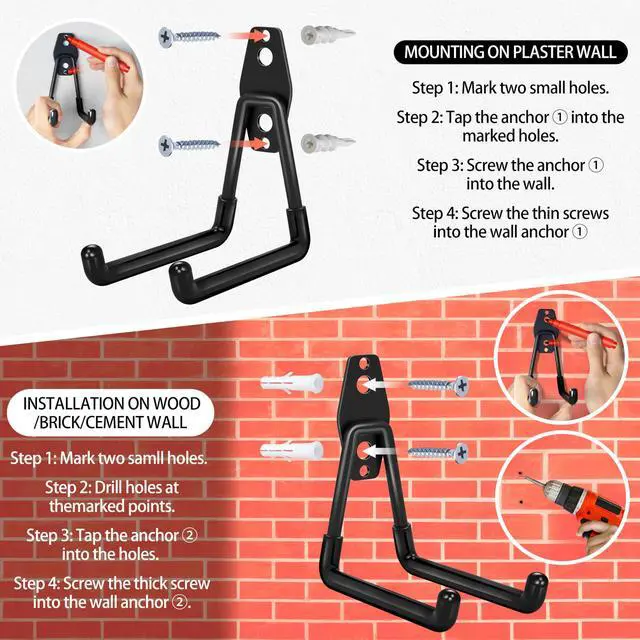 Alt view image 6 of 7 - 18 Pack Garage Hooks Heavy Duty - Anti-Slip Coating | Garage Storage Hooks for Hanging BikeLadderGarden ToolsHose