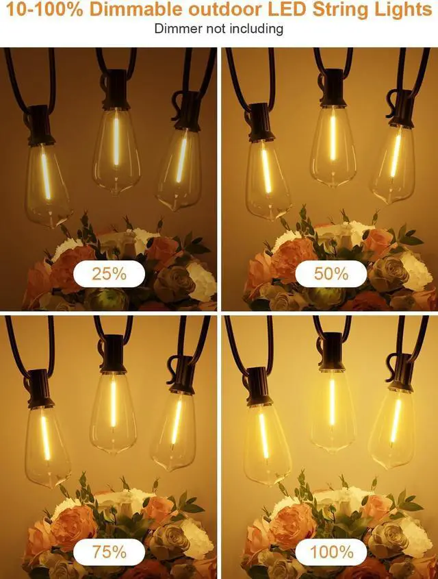 Alt view image 3 of 7 - Outdoor String Lights, 100FT ST38 Bulbs Shatterproof Patio Lights, Waterproof Dimmable Outside Hanging Light, Connectable LED Outdoor Lights for Backyard, Porch, Party, Garden, Home Decor