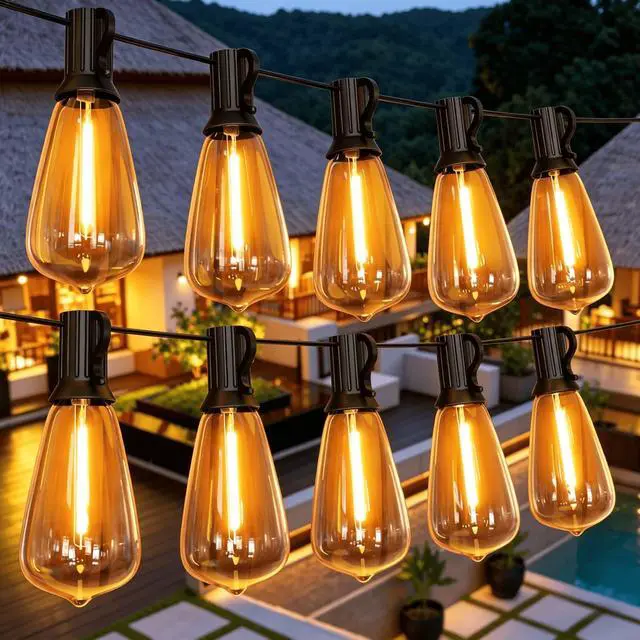 Main image of Outdoor String Lights, 100FT ST38 Bulbs Shatterproof Patio Lights, Waterproof Dimmable Outside Hanging Light, Connectable LED Outdoor Lights for Backyard, Porch, Party, Garden, Home Decor