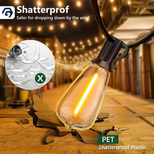 Alt view image 4 of 7 - Outdoor String Lights, 100FT ST38 Bulbs Shatterproof Patio Lights, Waterproof Dimmable Outside Hanging Light, Connectable LED Outdoor Lights for Backyard, Porch, Party, Garden, Home Decor