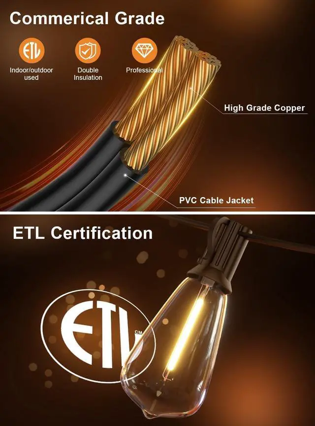 Alt view image 5 of 7 - Outdoor String Lights, 100FT ST38 Bulbs Shatterproof Patio Lights, Waterproof Dimmable Outside Hanging Light, Connectable LED Outdoor Lights for Backyard, Porch, Party, Garden, Home Decor