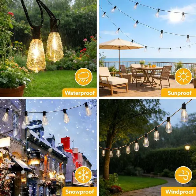 Alt view image 2 of 7 - Outdoor String Lights, 100FT ST38 Bulbs Shatterproof Patio Lights, Waterproof Dimmable Outside Hanging Light, Connectable LED Outdoor Lights for Backyard, Porch, Party, Garden, Home Decor
