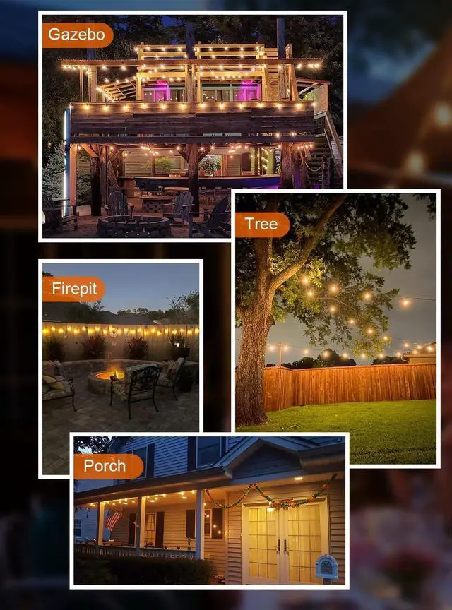 Alt view image 7 of 7 - Outdoor String Lights, 100FT ST38 Bulbs Shatterproof Patio Lights, Waterproof Dimmable Outside Hanging Light, Connectable LED Outdoor Lights for Backyard, Porch, Party, Garden, Home Decor