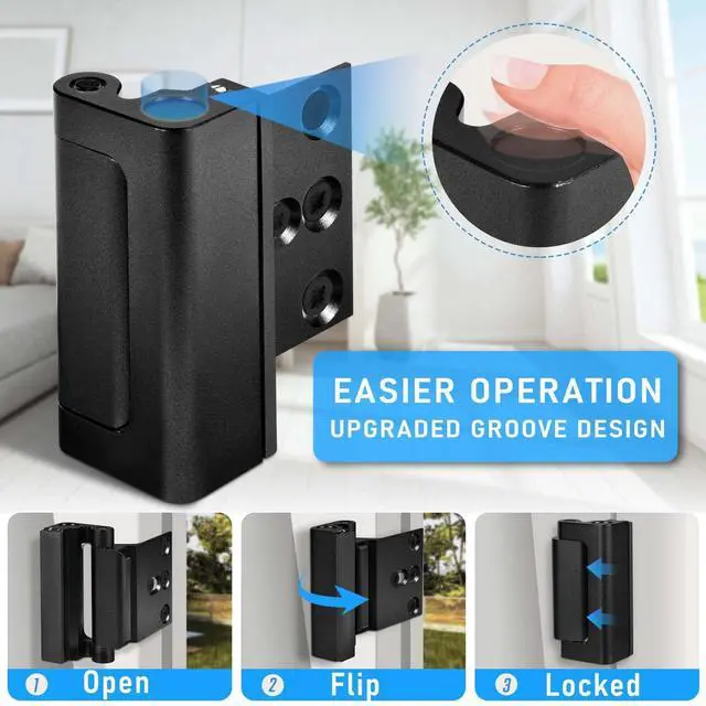 Alt view image 5 of 7 - 3Pack Door Reinforcement Lock Home Security, Childproof Safety | Top Door Lock Latch for Toddlers Safety, Inside Defender Prevents Unauthorized Entry on Inward Doors, Withstands 800lbs