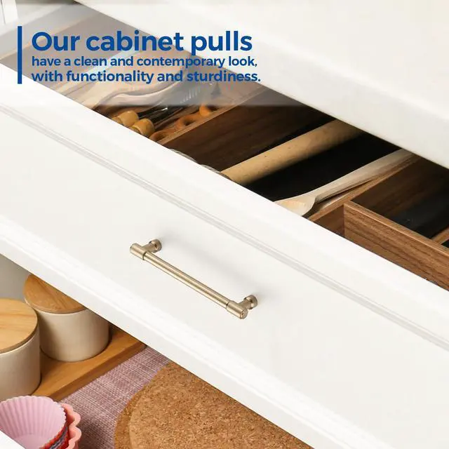 Alt view image 6 of 7 - Champagne Bronze Cabinet Handles Modern Pulls,5 Inch,10 Pack | Smooth Feel, Solid Zinc Alloy, Screws Included, Dresser Drawer Pulls, Kitchen Cabinet Hardware, for Cupboard Door Handles