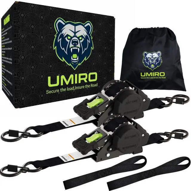 Main image of Retractable Ratchet Straps 1''x 12ft Heavy Duty Tie Downs Bolt on Auto Retract Ratchet Strap 1760lb Break Strength Self Retracting for Truck,Cargo,Trailer,Motorcycle,ATV,UTV (Black-Green,2 Pack)