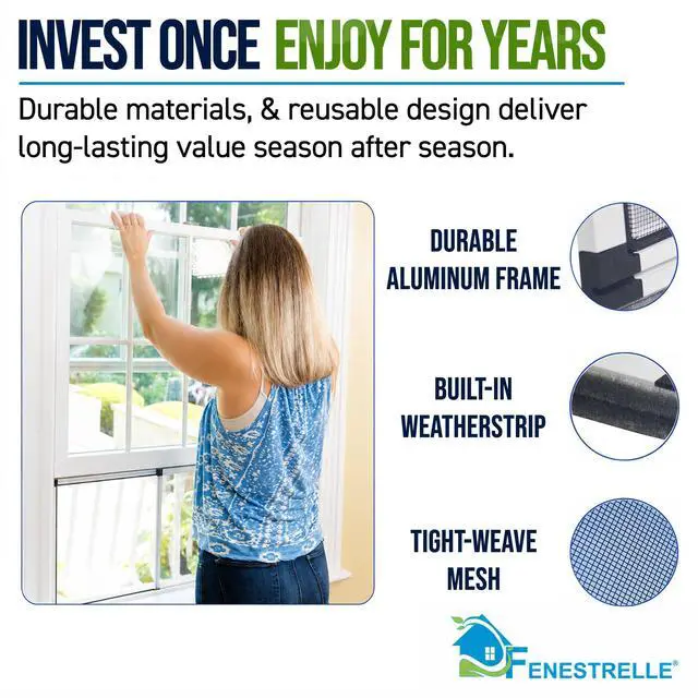 Alt view image 2 of 7 - Expandable Window Screen, 15 H × 2140 W Horizontal, 2-Pack | 2Way Adjustable Window Screen, Flame Resistant Fiberglass Mesh, Durable Aluminum Frame with Built-In Weatherstrip