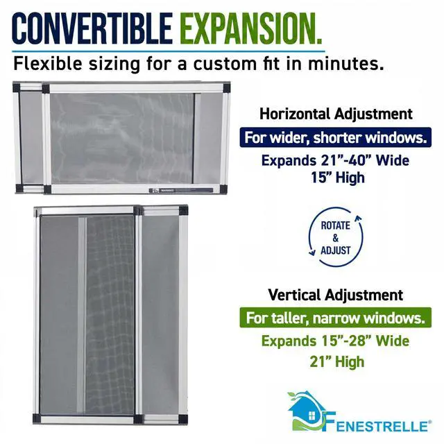 Alt view image 3 of 7 - Expandable Window Screen, 15 H × 2140 W Horizontal, 2-Pack | 2Way Adjustable Window Screen, Flame Resistant Fiberglass Mesh, Durable Aluminum Frame with Built-In Weatherstrip