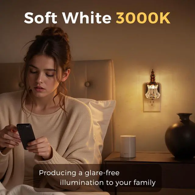 Alt view image 4 of 7 - Night Lights Plug into Wall, 3000K Soft White | Flower Night Lights with Dusk to Dawn Sensor, 0-100lm Adjustable Brightness, for Hallway Bedroom Stairway