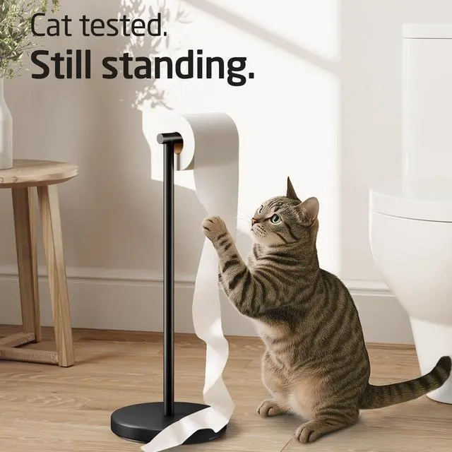 Alt view image 4 of 7 - Bathroom Toilet Paper Holder Stand Modern Tissue Roll Holder SUS304 Stainless Steel Rustproof Freestanding 20.2" H, Matte Black BPH283S1-BK