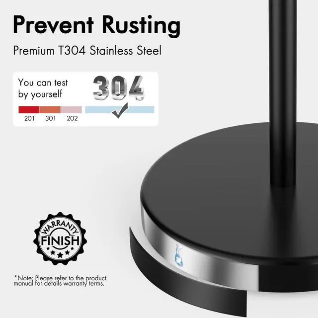 Alt view image 6 of 7 - Bathroom Toilet Paper Holder Stand Modern Tissue Roll Holder SUS304 Stainless Steel Rustproof Freestanding 20.2" H, Matte Black BPH283S1-BK