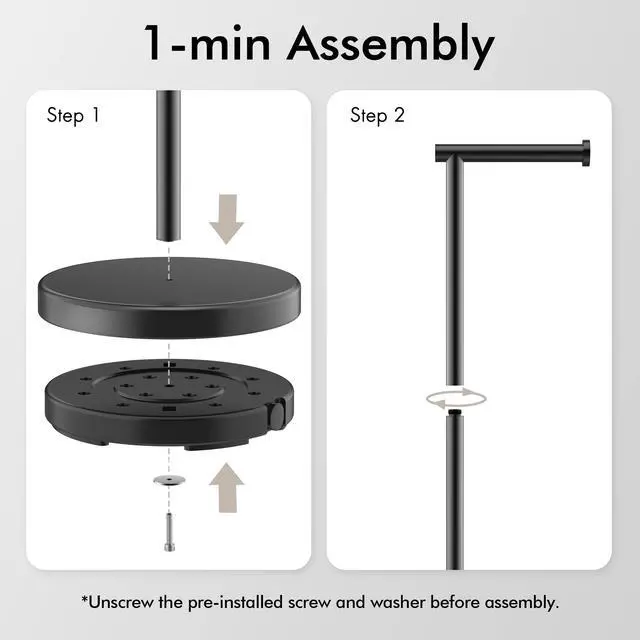 Alt view image 7 of 7 - Bathroom Toilet Paper Holder Stand Modern Tissue Roll Holder SUS304 Stainless Steel Rustproof Freestanding 20.2" H, Matte Black BPH283S1-BK
