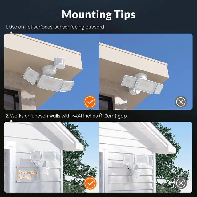 Alt view image 5 of 7 - LED Security Light Motion Sensor Outdoor Lights, Bright 38W 4200LM | 72 FT Range, IP65, Easy to Install, 180° Motion Sensor, 5500K, 3 Head Detected Waterproof Flood Light for Garage, Yard, Porch