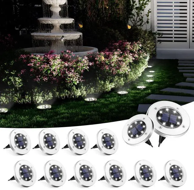 Main image of Solar Ground Lights Outdoor, Garden Lights 12 Pack Cool White | IP65 Waterproof Stainless Steel Landscape Lighting for Walkway, Driveway, Pathway, Patio, Backyard Decor