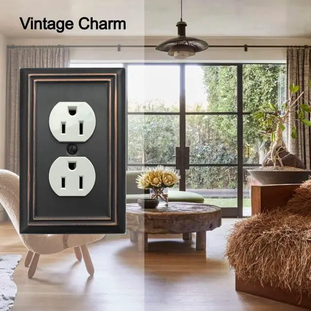 Alt view image 4 of 7 - Single Duplex Outlet Light Switch Cover Adler Metal Wall Plate, 6-Pack Aged Bronze 1 Gang, for Receptacle Light Switch, Switch Cover Decorative Wallplate, Durable