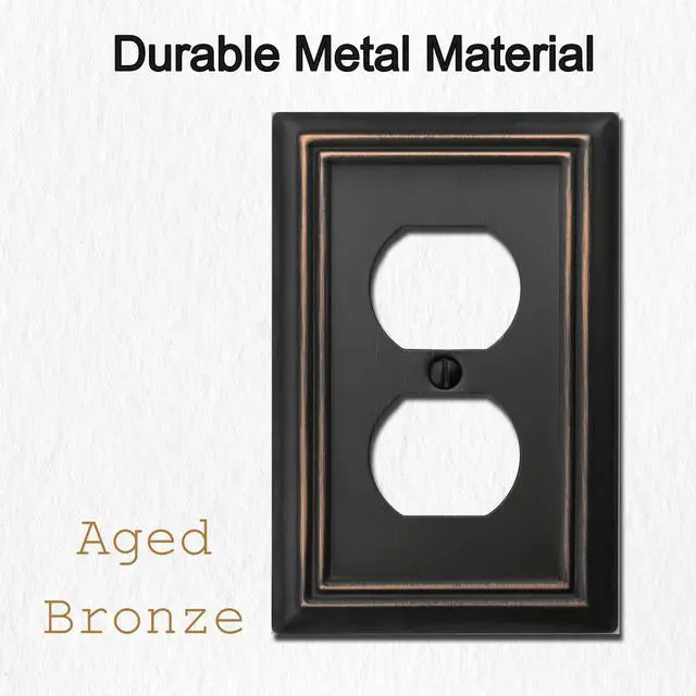 Alt view image 3 of 7 - Single Duplex Outlet Light Switch Cover Adler Metal Wall Plate, 6-Pack Aged Bronze 1 Gang, for Receptacle Light Switch, Switch Cover Decorative Wallplate, Durable