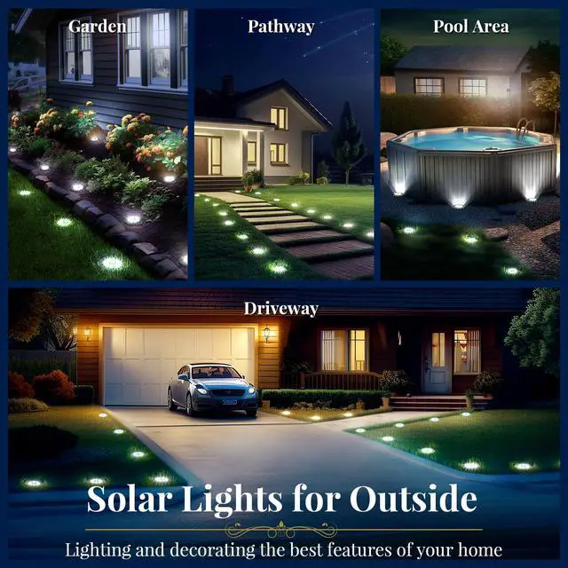 Alt view image 2 of 6 - Solar Ground Lights Outdoor, Garden Lights 12 Pack Cool White | IP65 Waterproof Stainless Steel Landscape Lighting for Walkway, Driveway, Pathway, Patio, Backyard Decor
