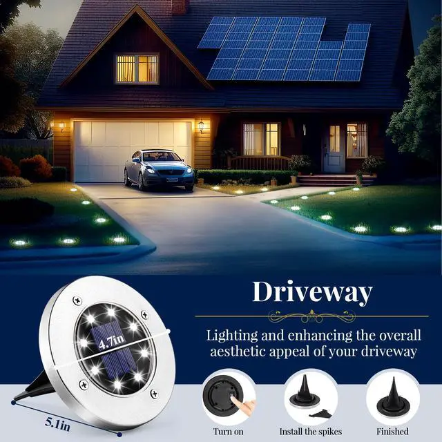 Alt view image 5 of 6 - Solar Ground Lights Outdoor, Garden Lights 12 Pack Cool White | IP65 Waterproof Stainless Steel Landscape Lighting for Walkway, Driveway, Pathway, Patio, Backyard Decor