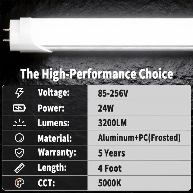 Alt view image 3 of 7 - Fluorescent Light Bulbs 48 Inch, T8 LED Bulbs 4 Foot Type A+B, 24W 3200LM 5000K Daylight, F32T8 or F40T12 LED 4FT Replacement, Plug and Play or Ballast Bypass, Double or Single End Powered, 4-Pack