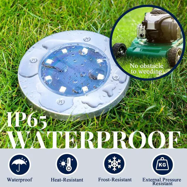 Alt view image 6 of 6 - Solar Ground Lights Outdoor, Garden Lights 12 Pack Cool White | IP65 Waterproof Stainless Steel Landscape Lighting for Walkway, Driveway, Pathway, Patio, Backyard Decor