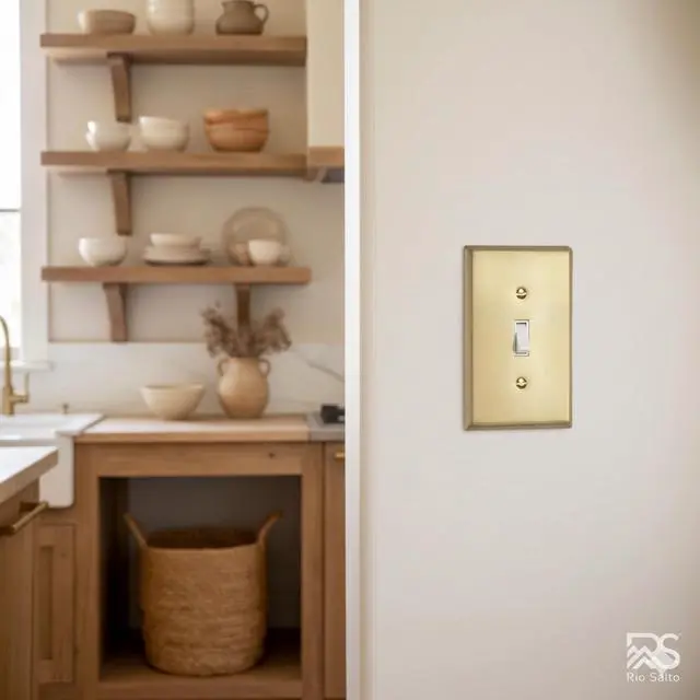 Alt view image 3 of 7 - BRASS Toggle Light Switch Cover Plate Flip Switch Plate Outlet Covers Wall Plates 1 Gang Brushed Brass Gold Metal Signature Collection, Standard Size 2.75" X 4.50"