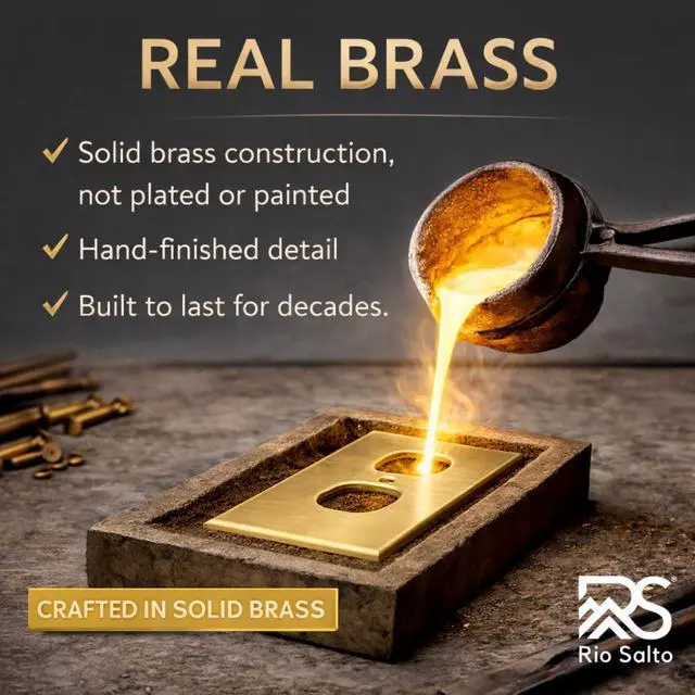 Alt view image 4 of 7 - BRASS Toggle Light Switch Cover Plate Flip Switch Plate Outlet Covers Wall Plates 1 Gang Brushed Brass Gold Metal Signature Collection, Standard Size 2.75" X 4.50"