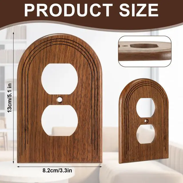 Alt view image 2 of 7 - 4 Pcs Walnut Wood Switch Cover Brown Outlet Covers Wall Plate Decorative Boho Plug Plate Vintage Rustic Contemporary Interior Room Home Decor (13 * 8.2cm,Arch Double Hole)