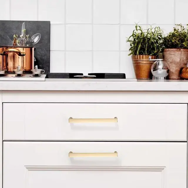 Alt view image 4 of 6 - 10 Pack 5 Inch Brushed Gold Cabinet Pulls, Kitchen Hardware | Brushed Brass Cabinet Pulls, Heavy-Duty Solid Zinc, Ergonomics, Durability, Kitchen Handles for Drawers Dressers Cupboard