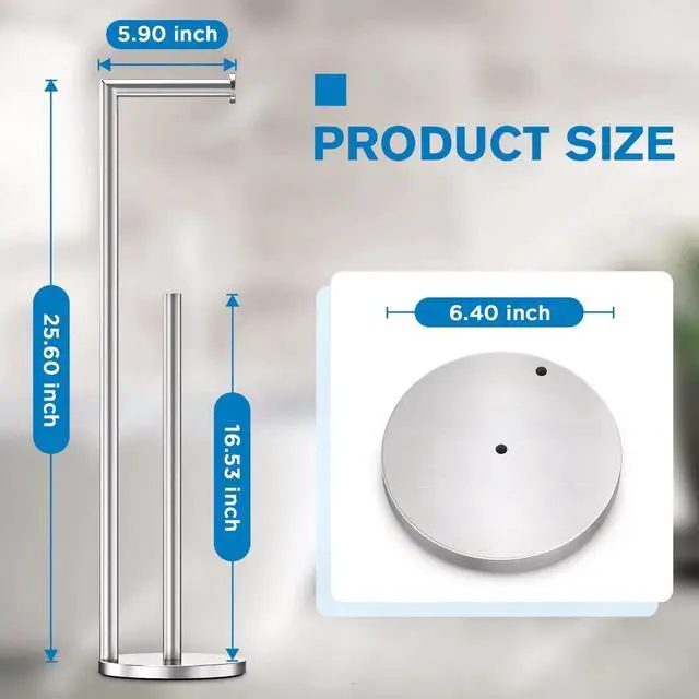 Alt view image 2 of 6 - Toilet Paper Holder Stand, Brushed Nickel Toilet Paper Holder Free Standing | Stainless Steel Toilet Paper Holder for 4 Rolls, Bathroom Organizers and Storage with Anti-Slip Base and Rustproof