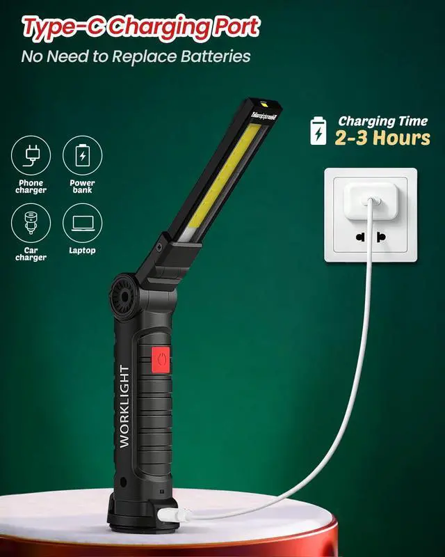 Alt view image 6 of 7 - Rechargeable Work Light, Christmas Tool Gifts for Men 2 Pack Black | Mens Stocking Stuffers for Dad Husband, LED Flashlight, BBQ Light Grill Accessories with Magnetic Base Hook, 360° Rotate