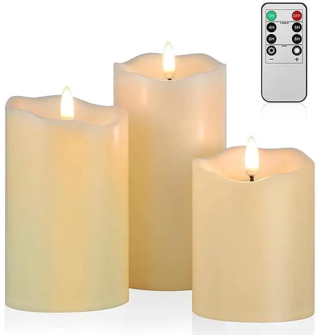 Main image of Flickering Flameless Candles with Remote, Fake Candles Set of 3 | Realistic Battery Operated Candles, LED Candle for Fall Room Home Wedding Decor Centerpieces Table Party Christmas Decoration