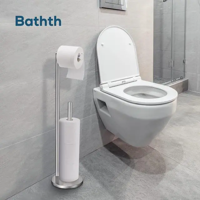 Alt view image 5 of 6 - Toilet Paper Holder Stand, Brushed Nickel Toilet Paper Holder Free Standing | Stainless Steel Toilet Paper Holder for 4 Rolls, Bathroom Organizers and Storage with Anti-Slip Base and Rustproof