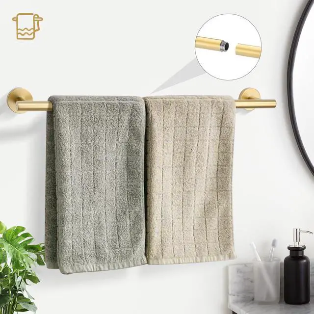 Alt view image 2 of 7 - Brushed Gold 5 Piece Bathroom Hardware Set, SUS304 Stainless Steel 24 Inch Bath Towel Bar Set, Round Bathroom Accessories Kit Wall Mounted