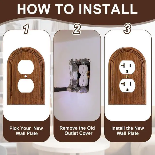 Alt view image 3 of 7 - 4 Pcs Walnut Wood Switch Cover Brown Outlet Covers Wall Plate Decorative Boho Plug Plate Vintage Rustic Contemporary Interior Room Home Decor (13 * 8.2cm,Arch Double Hole)