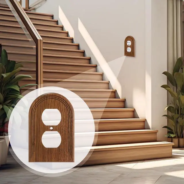 Alt view image 6 of 7 - 4 Pcs Walnut Wood Switch Cover Brown Outlet Covers Wall Plate Decorative Boho Plug Plate Vintage Rustic Contemporary Interior Room Home Decor (13 * 8.2cm,Arch Double Hole)