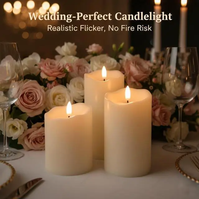 Alt view image 5 of 7 - Flickering Flameless Candles with Remote, Fake Candles Set of 3 | Realistic Battery Operated Candles, LED Candle for Fall Room Home Wedding Decor Centerpieces Table Party Christmas Decoration