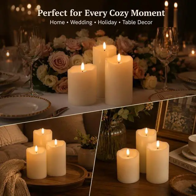 Alt view image 6 of 7 - Flickering Flameless Candles with Remote, Fake Candles Set of 3 | Realistic Battery Operated Candles, LED Candle for Fall Room Home Wedding Decor Centerpieces Table Party Christmas Decoration